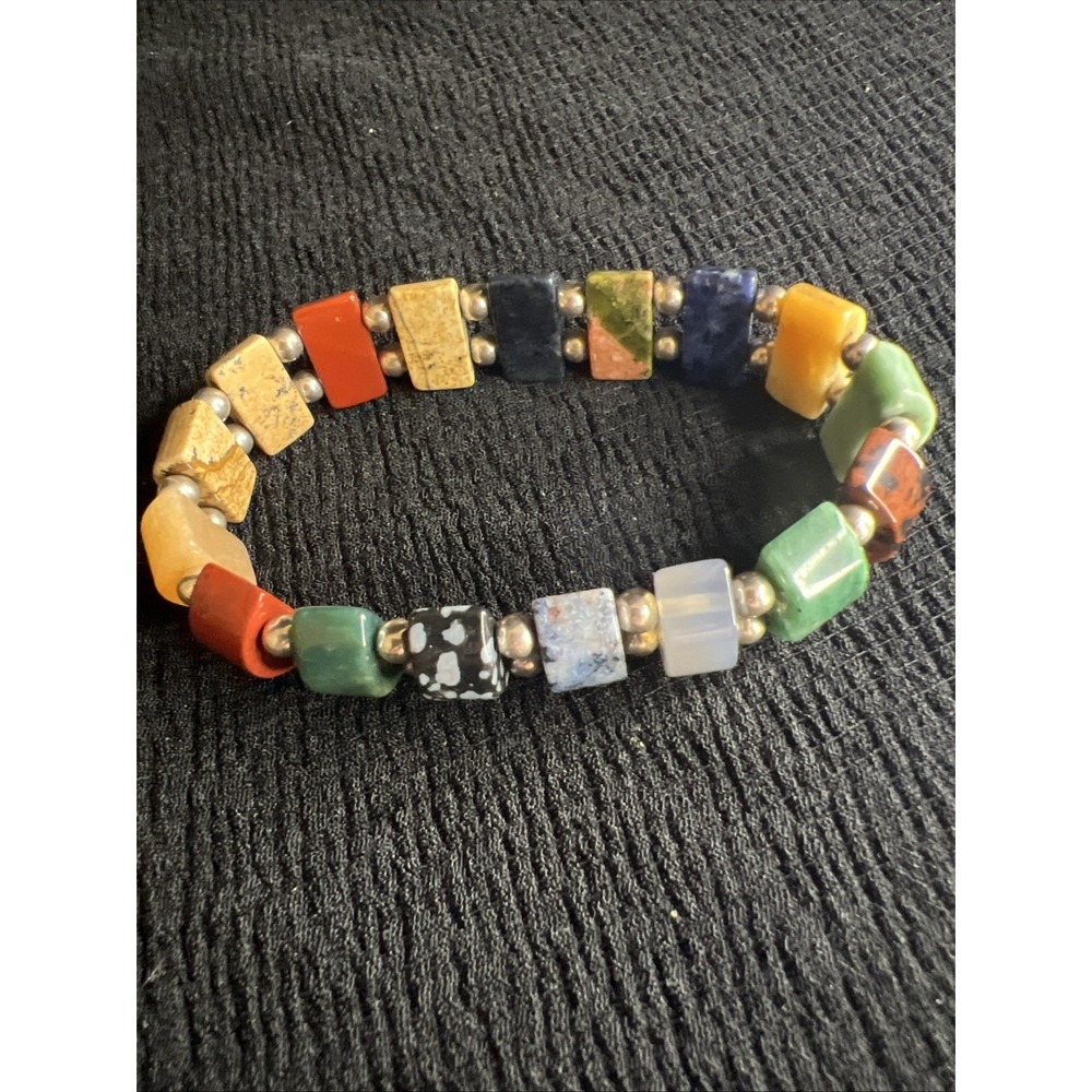 Multi Gemstone Stretch Bracelet Mixed Stone Beads Jasper Adventurine Sodalite
